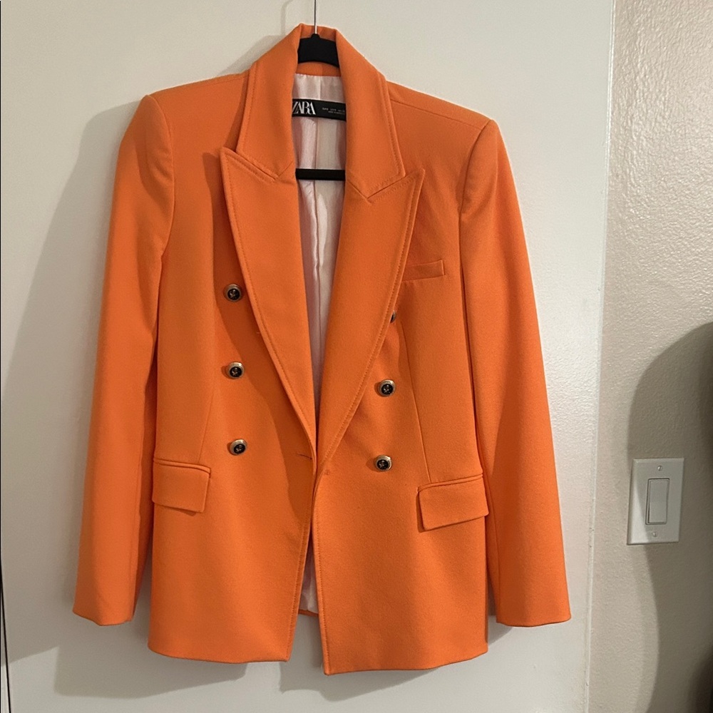 Zara Women's Double-Breasted Orange Blazer